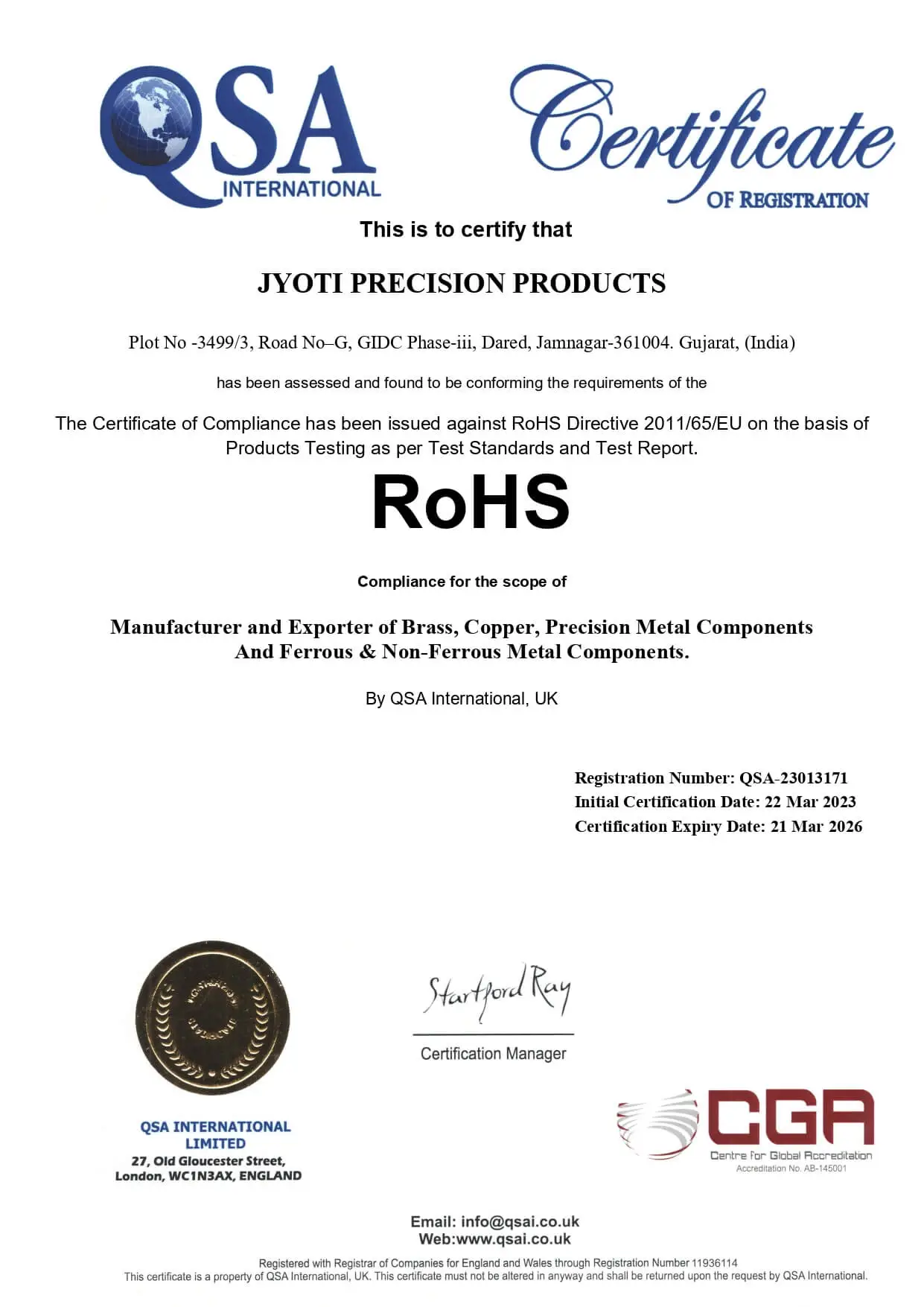 RoHS Certificate